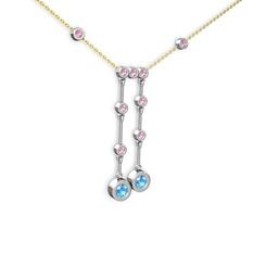 Taşlı Belly Kolye - Akuamarin ve pembe kuvars 8 ayar beyaz altın kolye (40 cm altın rolo zincir) #1rh4aih
