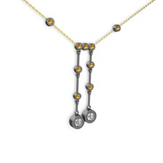 Taşlı Belly Kolye - Swarovski ve sitrin 925 ayar siyah rodyum kaplama gümüş kolye (40 cm altın rolo zincir) #1ruu9uy