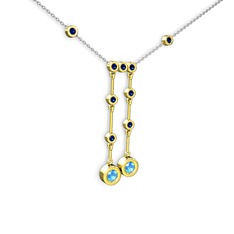 Taşlı Belly Kolye - Akuamarin ve lab safir 18 ayar altın kolye (40 cm beyaz altın rolo zincir) #1rwoew9