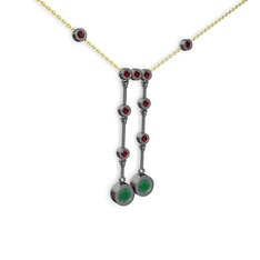 Taşlı Belly Kolye - Kök zümrüt ve garnet 925 ayar siyah rodyum kaplama gümüş kolye (40 cm gümüş rolo zincir) #1rxeinr