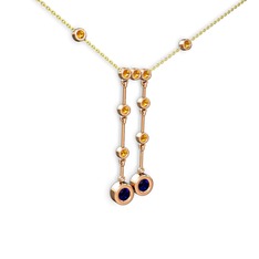 Lab safir ve sitrin 925 ayar rose altın kaplama gümüş kolye (40 cm gümüş rolo zincir)
