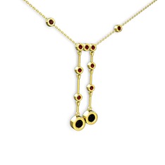 Siyah zirkon ve garnet 8 ayar altın kolye (40 cm altın rolo zincir)