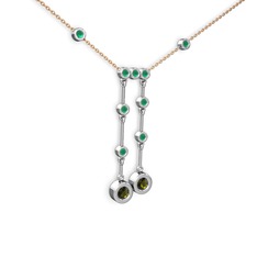 Taşlı Belly Kolye - Peridot ve kök zümrüt 14 ayar beyaz altın kolye (40 cm rose altın rolo zincir) #1s6x90q