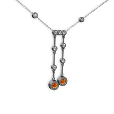 Sitrin ve swarovski 925 ayar siyah rodyum kaplama gümüş kolye (40 cm beyaz altın rolo zincir)
