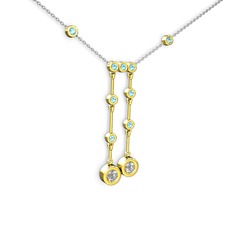 Swarovski ve akuamarin 925 ayar altın kaplama gümüş kolye (40 cm beyaz altın rolo zincir)