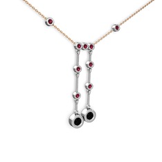 Taşlı Belly Kolye - Siyah zirkon ve rodolit garnet 18 ayar beyaz altın kolye (40 cm rose altın rolo zincir) #1sipjoy