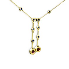 Taşlı Belly Kolye - Rodolit garnet ve lab safir 8 ayar altın kolye (40 cm altın rolo zincir) #1t45mav
