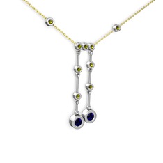 Taşlı Belly Kolye - Lab safir ve peridot 8 ayar beyaz altın kolye (40 cm altın rolo zincir) #1t7l7a6