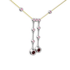Garnet ve pembe kuvars 14 ayar beyaz altın kolye (40 cm altın rolo zincir)