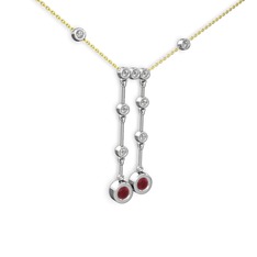 Taşlı Belly Kolye - Kök yakut ve beyaz zirkon 925 ayar gümüş kolye (40 cm gümüş rolo zincir) #1toqkwi