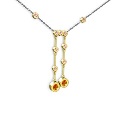 Taşlı Belly Kolye - Sitrin ve pembe kuvars 8 ayar altın kolye (40 cm gümüş rolo zincir) #1tsxex9