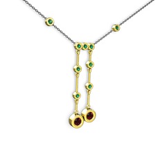 Taşlı Belly Kolye - Garnet ve yeşil kuvars 14 ayar altın kolye (40 cm gümüş rolo zincir) #1tx03qq