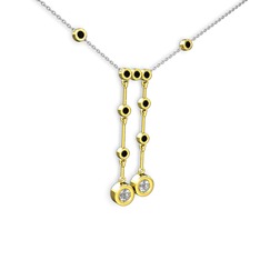 Taşlı Belly Kolye - Pırlanta ve siyah zirkon 8 ayar altın kolye (0.48 karat, 40 cm gümüş rolo zincir) #1u8jalk