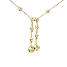 Swarovski ve pembe kuvars 925 ayar altın kaplama gümüş kolye (40 cm rose altın rolo zincir)