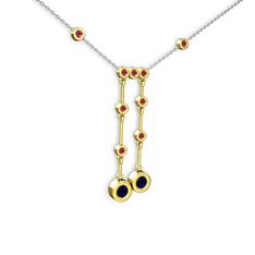 Taşlı Belly Kolye - Lab safir ve kök yakut 14 ayar altın kolye (40 cm beyaz altın rolo zincir) #1ul3xzh
