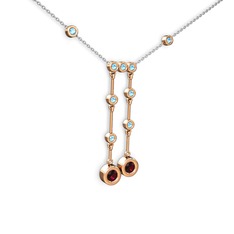 Taşlı Belly Kolye - Rodolit garnet ve akuamarin 8 ayar rose altın kolye (40 cm beyaz altın rolo zincir) #1up71ex