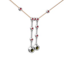 Taşlı Belly Kolye - Peridot ve kök yakut 18 ayar beyaz altın kolye (40 cm rose altın rolo zincir) #1uxvrz3