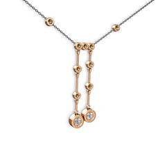 Taşlı Belly Kolye - Pırlanta ve dumanlı kuvars 925 ayar rose altın kaplama gümüş kolye (0.48 karat, 40 cm gümüş rolo zincir) #1uys5t8