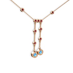 Taşlı Belly Kolye - Akuamarin ve rodolit garnet 925 ayar rose altın kaplama gümüş kolye (40 cm rose altın rolo zincir) #1v10t3m