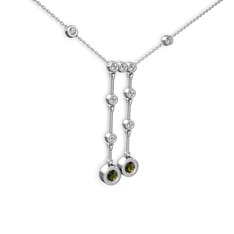 Taşlı Belly Kolye - Peridot ve pırlanta 14 ayar beyaz altın kolye (0.324 karat, 40 cm gümüş rolo zincir) #1v462gl