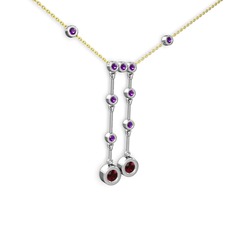 Taşlı Belly Kolye - Garnet ve ametist 14 ayar beyaz altın kolye (40 cm altın rolo zincir) #1v72pbh