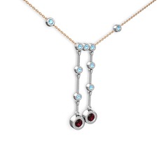 Taşlı Belly Kolye - Rodolit garnet ve akuamarin 8 ayar beyaz altın kolye (40 cm rose altın rolo zincir) #1vcb2q7