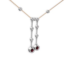 Rodolit garnet ve beyaz zirkon 8 ayar beyaz altın kolye (40 cm rose altın rolo zincir)