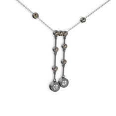 Taşlı Belly Kolye - Pırlanta ve dumanlı kuvars 925 ayar siyah rodyum kaplama gümüş kolye (0.48 karat, 40 cm beyaz altın rolo zincir) #1vouf21