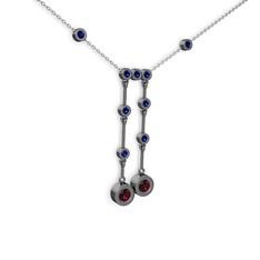 Taşlı Belly Kolye - Rodolit garnet ve lab safir 925 ayar siyah rodyum kaplama gümüş kolye (40 cm beyaz altın rolo zincir) #1vybkys