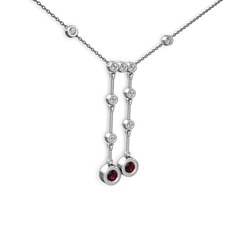 Taşlı Belly Kolye - Rodolit garnet ve beyaz zirkon 8 ayar beyaz altın kolye (40 cm gümüş rolo zincir) #1w4pv7m