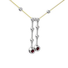 Rodolit garnet ve pırlanta 14 ayar beyaz altın kolye (0.324 karat, 40 cm altın rolo zincir)
