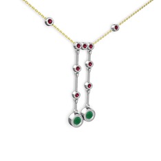 Kök zümrüt ve rodolit garnet 8 ayar beyaz altın kolye (40 cm altın rolo zincir)