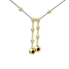 Taşlı Belly Kolye - Rodolit garnet ve beyaz zirkon 925 ayar altın kaplama gümüş kolye (40 cm gümüş rolo zincir) #1wemc71