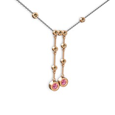 Taşlı Belly Kolye - Pembe kuvars ve dumanlı kuvars 14 ayar rose altın kolye (40 cm gümüş rolo zincir) #1wklqbl