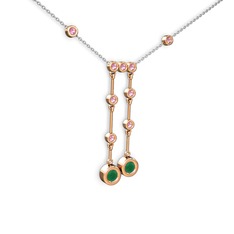 Taşlı Belly Kolye - Kök zümrüt ve pembe kuvars 8 ayar rose altın kolye (40 cm gümüş rolo zincir) #1wohdj8