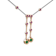 Taşlı Belly Kolye - Kök zümrüt ve ametist 8 ayar rose altın kolye (40 cm gümüş rolo zincir) #1x4eob9