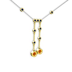 Taşlı Belly Kolye - Sitrin ve lab safir 14 ayar altın kolye (40 cm gümüş rolo zincir) #1xblaod