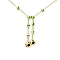 Taşlı Belly Kolye - Lab safir ve yeşil kuvars 8 ayar altın kolye (40 cm altın rolo zincir) #1xerx6s