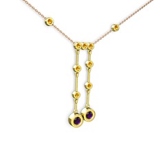 Taşlı Belly Kolye - Ametist ve sitrin 925 ayar altın kaplama gümüş kolye (40 cm rose altın rolo zincir) #1xgruy9