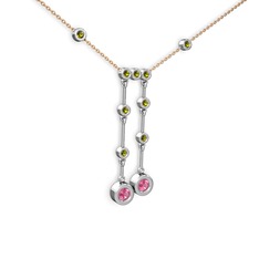Taşlı Belly Kolye - Pembe kuvars ve peridot 14 ayar beyaz altın kolye (40 cm rose altın rolo zincir) #1xo2dp5