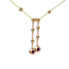 Taşlı Belly Kolye - Ametist ve peridot 8 ayar rose altın kolye (40 cm gümüş rolo zincir) #1xzngo