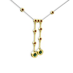 Taşlı Belly Kolye - Yeşil kuvars ve garnet 8 ayar altın kolye (40 cm beyaz altın rolo zincir) #1y6vvsq