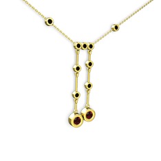 Garnet ve siyah zirkon 8 ayar altın kolye (40 cm altın rolo zincir)