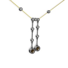 Dumanlı kuvars ve swarovski 925 ayar siyah rodyum kaplama gümüş kolye (40 cm altın rolo zincir)