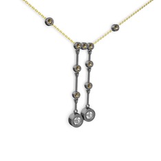 Taşlı Belly Kolye - Beyaz zirkon ve dumanlı kuvars 925 ayar siyah rodyum kaplama gümüş kolye (40 cm altın rolo zincir) #2424qh