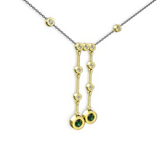 Yeşil kuvars ve pırlanta 925 ayar altın kaplama gümüş kolye (0.324 karat, 40 cm gümüş rolo zincir)