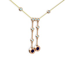 Lab safir ve akuamarin 8 ayar rose altın kolye (40 cm altın rolo zincir)