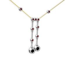 Taşlı Belly Kolye - Siyah zirkon ve garnet 18 ayar beyaz altın kolye (40 cm altın rolo zincir) #2rlroh