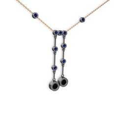 Taşlı Belly Kolye - Siyah zirkon ve lab safir 925 ayar siyah rodyum kaplama gümüş kolye (40 cm rose altın rolo zincir) #2tiyf9