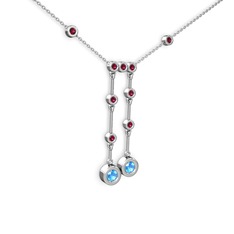 Taşlı Belly Kolye - Akuamarin ve rodolit garnet 18 ayar beyaz altın kolye (40 cm gümüş rolo zincir) #2vft9v